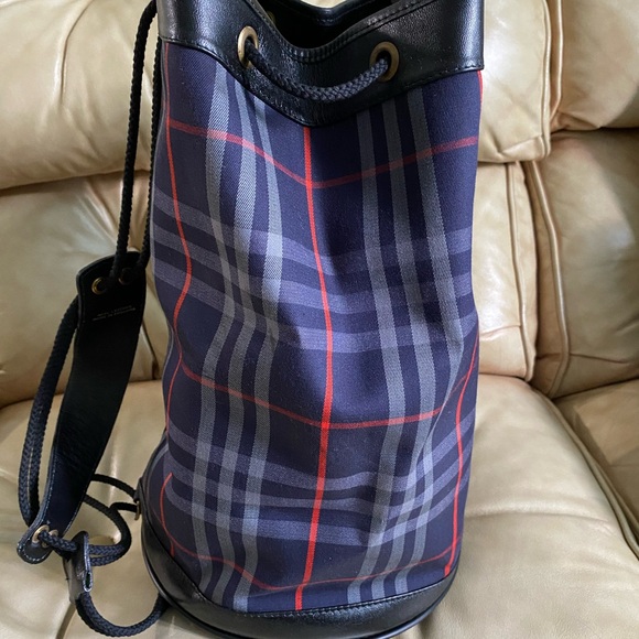 Vintage Burberry Bag COA Nova Check Drawstring Bucket Backpack Navy - Picture 8 of 15